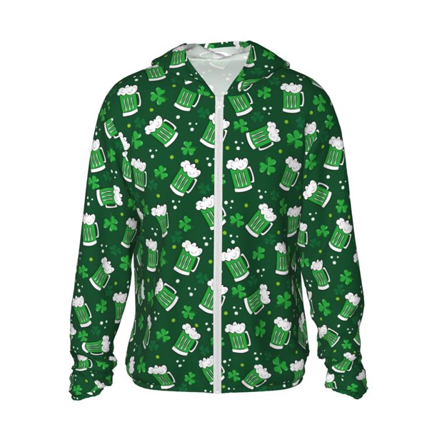 Balery Happy St. Patrick's Day Sudadera ligera de manga larga con capucha y protección solar UPF 50+ para hombre y mujer, ideal para pesca y running-Large