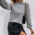 thumbnail image 3 of cllios Sweaters for Women Lantern Sleeve Knit Top Pearl Mock Neck Sweater Dressy Casual Tunic Pullover Jumper Fall Sweaters for Women 2022, 3 of 8