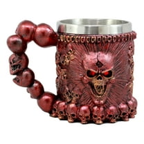 Ebros Gift Ossuary Metallic Red Protruding Skull With Bloodshot Eyes Beer Stein Tankard Coffee Cup Drink Mug 12oz