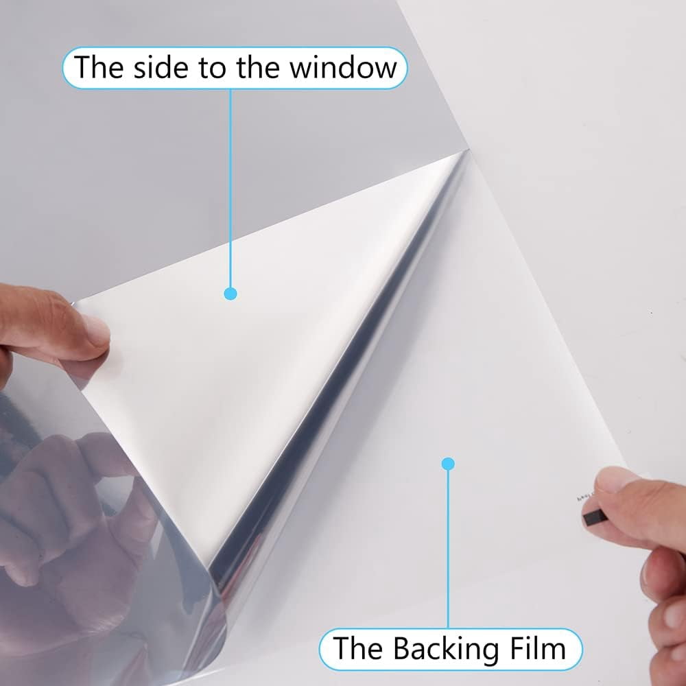Window Film One Way Mirror Film Daytime Privacy Static Non-Adhesive Decorative Heat Control Anti UV Window Tint for Home and Office Silver for 19“Width