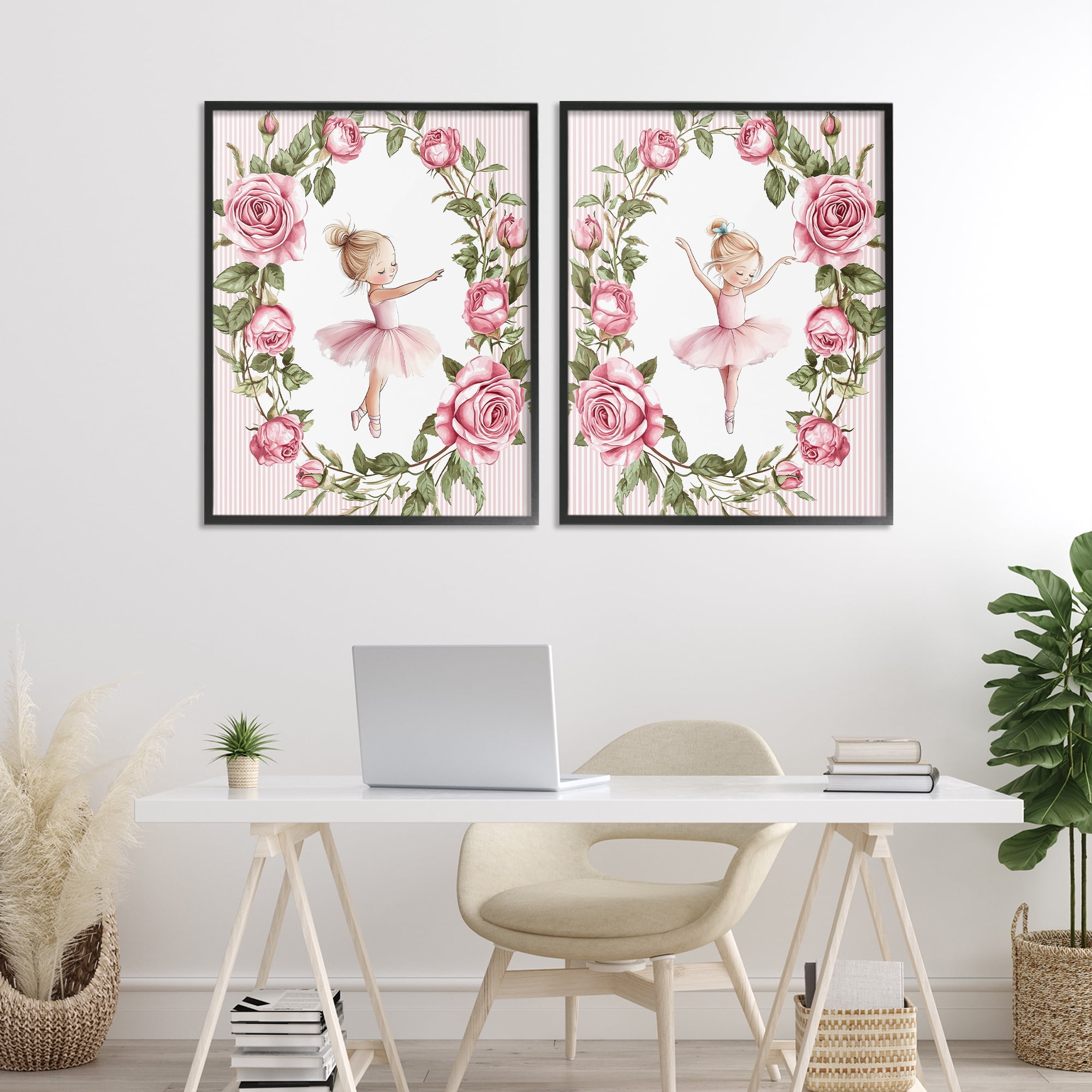 Stupell Industries Little Rose Dancers 2 Piece Black Framed Giclee Art Set, design by Christine Simpson Art