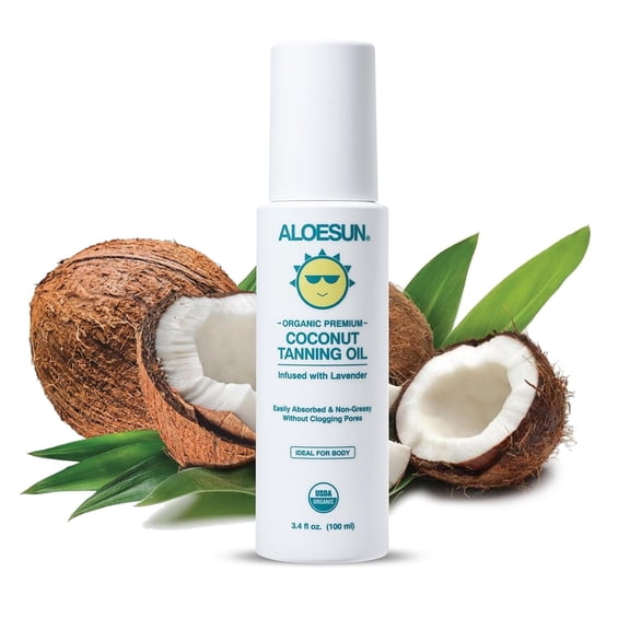 ALOESUN Organic Coconut Tanning Oil Spray w/ Lavender - Travel Size Tan Oil