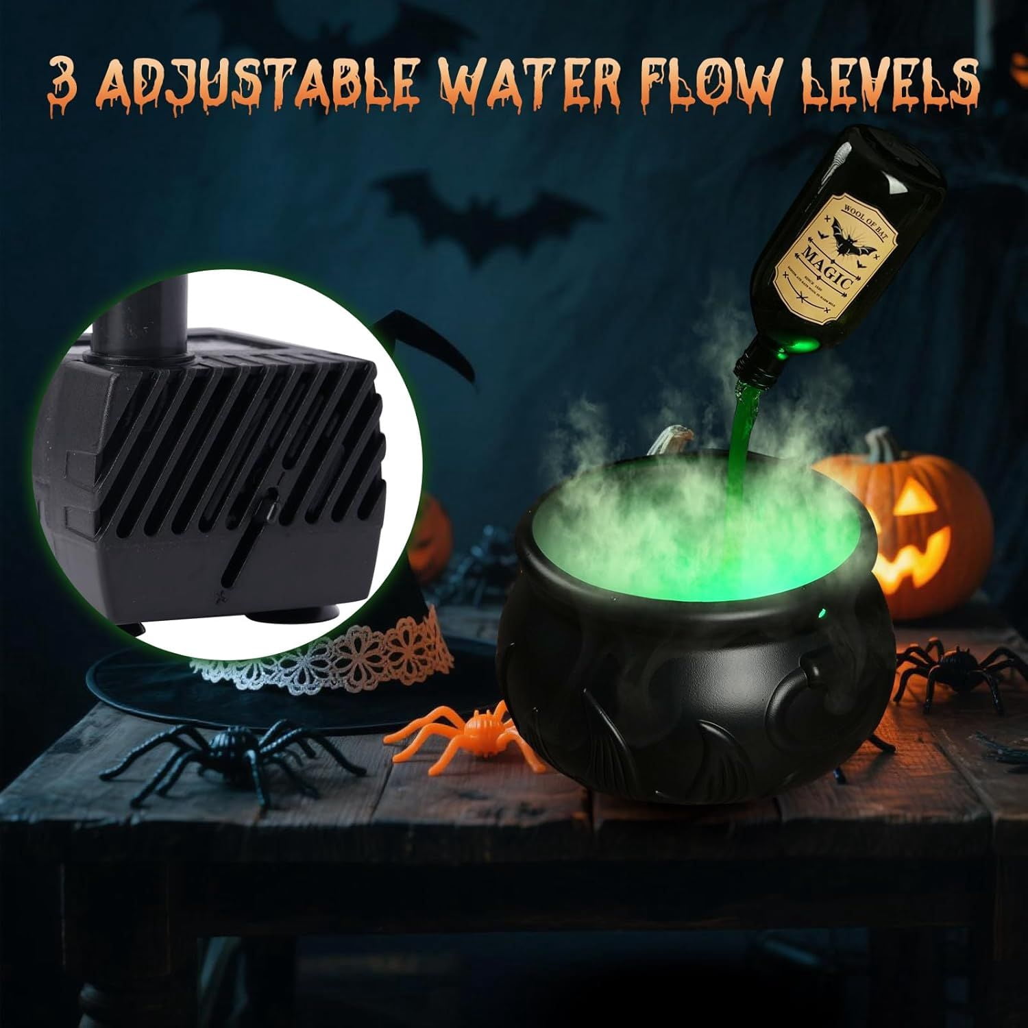 Halloween Decorations Indoor, DIY Floating Potion Set with Witches Cauldron and Mist Maker - Spooky Vintage Black Plastic Bowl Hocus Pocus Party Decor for Home Table Mantel Kitchen Room