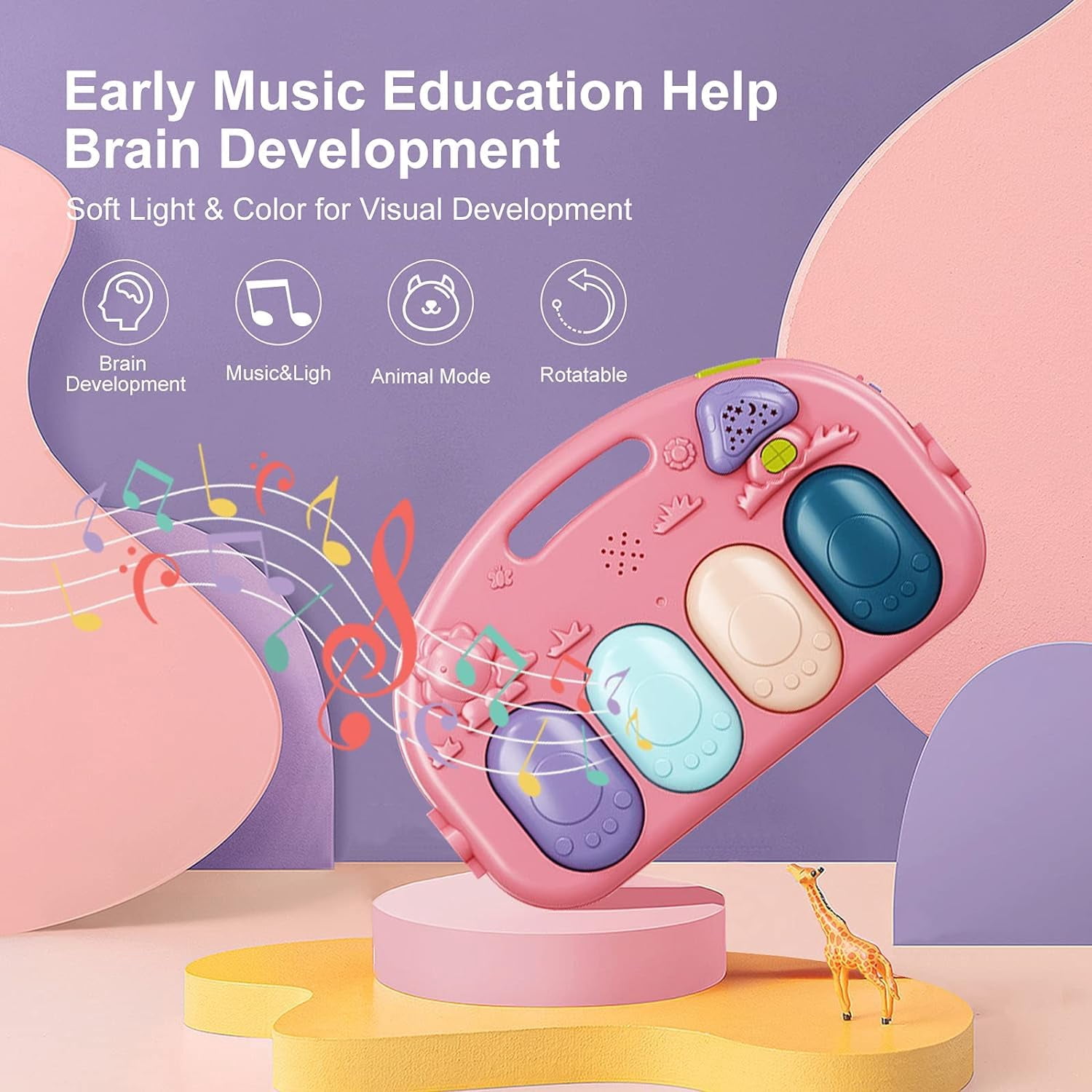 Baby Play Mat Baby Gym,Funny Play Piano Tummy Time Baby Activity Mat with 5 Infant Sensory Baby Toys & 4 Wrist Rattle Socks, Boy & Girl Gifts for Newborn Baby 0 to 3 6 9 12 Months(Pink)