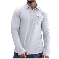 Jalioing Long Sleeve Golf Shirt for Men Casual Solid Collared Button Tops Classic Basic Work Shirt with Pocket