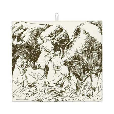 

Honeii Cows Grazing On Meadow 1 for Dish Drying Mat for Kitchen Counter Non-slip Rubber Backed Hide Stain Kitchen Super Absorbent Draining Mat Dish Rack Pad