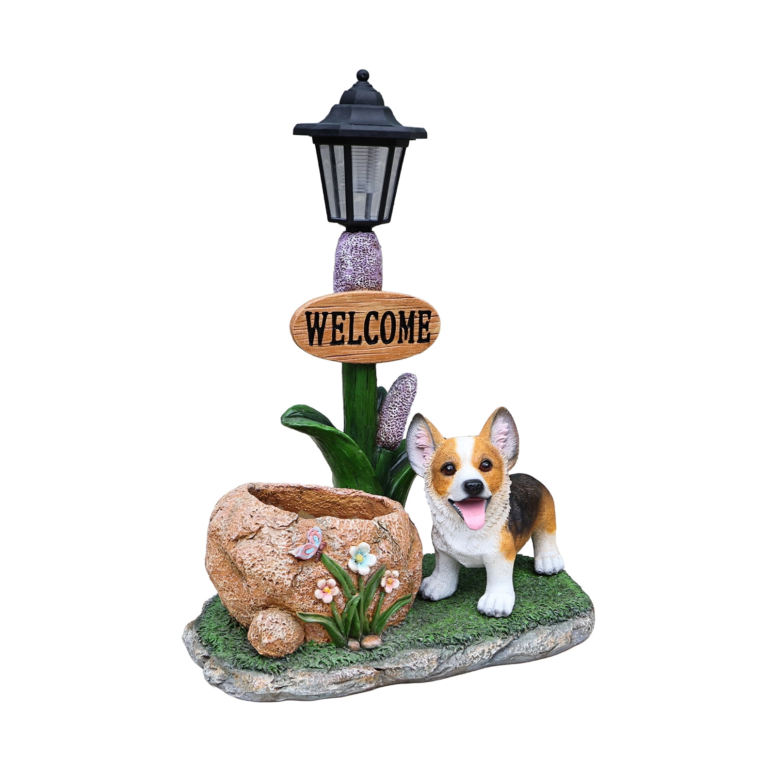 Corgi Dog Planter Garden Decor, Outdoor Statue with Built-In Planter, Weather-Resistant Resin for Yard, Patio, Lawn, Small Space, Brown