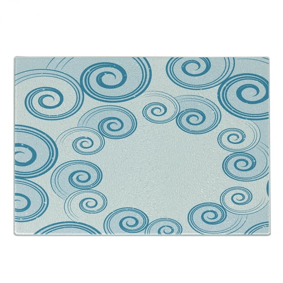 Teal and White Cutting Board, Ocean Waves Inspired Design with Abstract Blue Swirls Water Sea Spirals, Decorative Tempered Glass Cutting and Serving Board, Small Size, Blue White, by Ambesonne