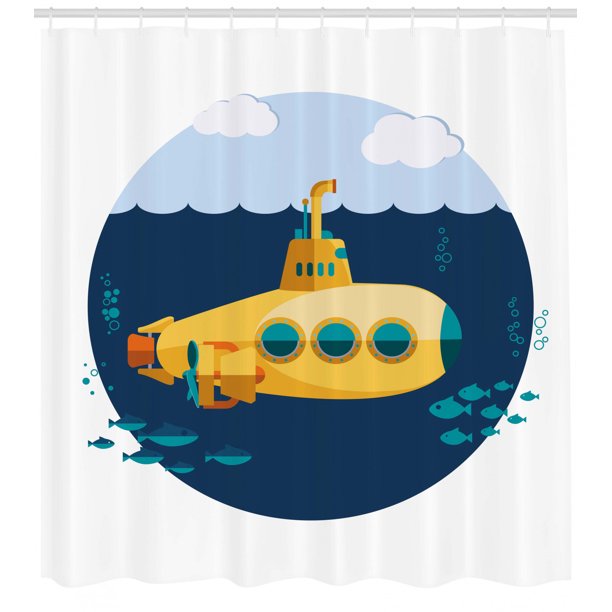 Yellow Submarine Shower Curtain Illustration Of A Submarine Under The Sea Fish And Clouds Fabric Bathroom Set With Hooks Earth Yellow Navy Blue By Ambesonne Walmart Com Walmart Com