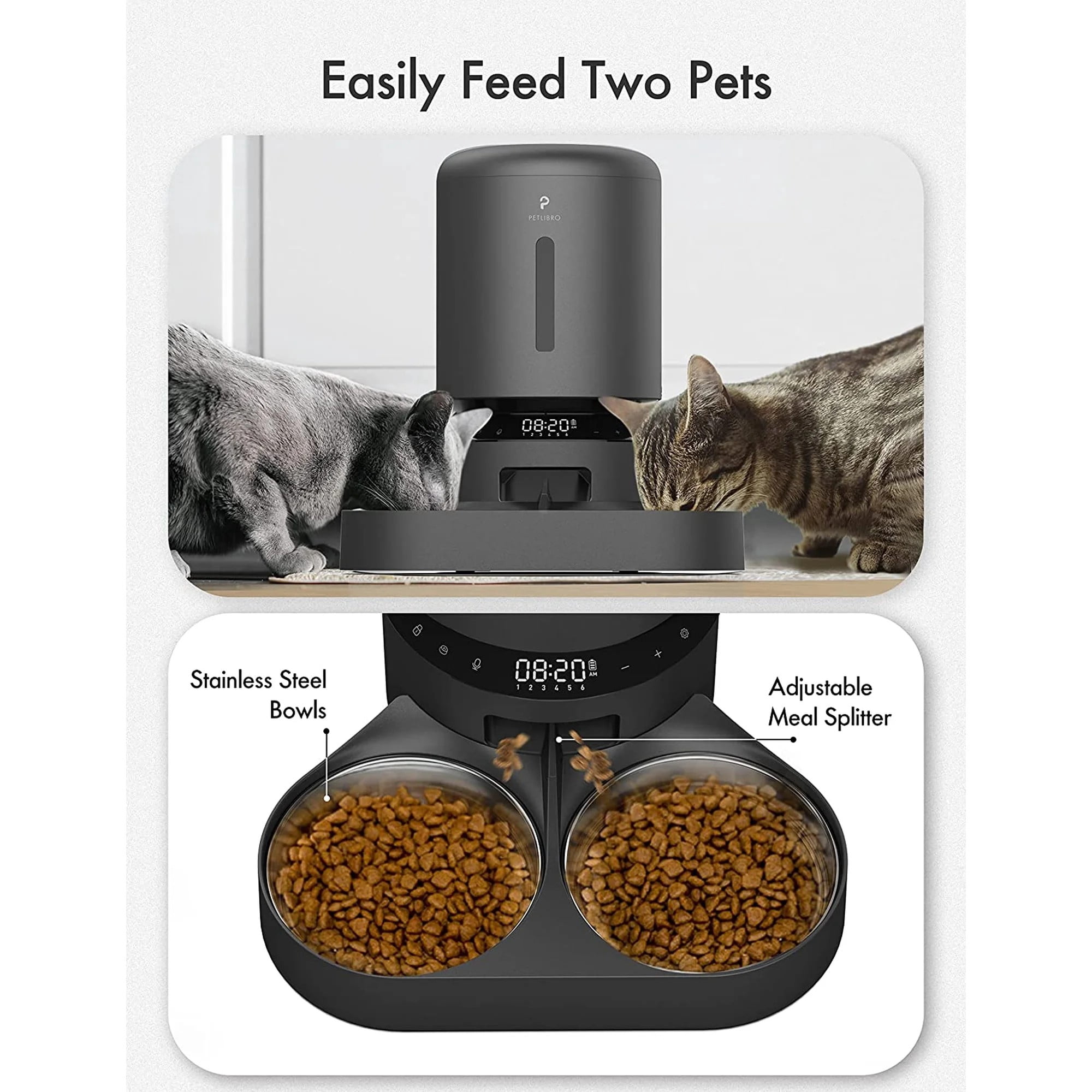 PETLIBRO  Automatic Cat Feeder, Single Stainless Tray for Cats & Dogs, 5G WiFiApp Control,Black