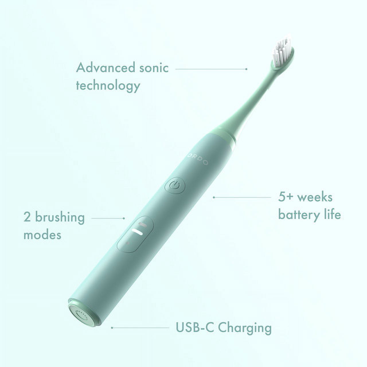 Ordo Sonic Lite | Sonic Toothbrush with 35,000 Pulses/Min | Electric Toothbrush for Adults | Dual Modes | 5+ Weeks Battery | Smart Timer | Waterproof | USB-C Sage
