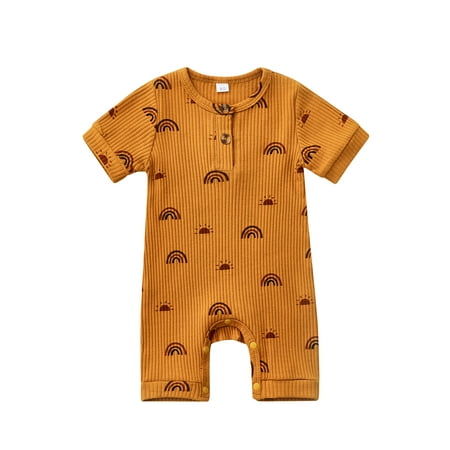 

Canrulo Newborn Baby Boy Girl Short Sleeve Rainbow Romper Ribbed One Piece Jumpsuit Playsuit Bodysuit Clothes Ginger 9-12 Months