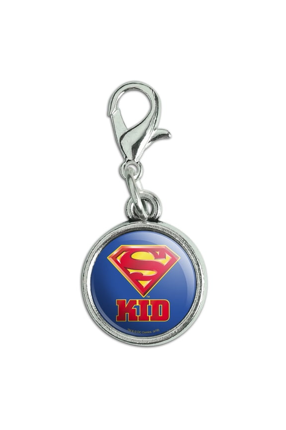 Superman Super Kid Shield Logo Antiqued Bracelet Pendant Zipper Pull Charm with Lobster Clasp