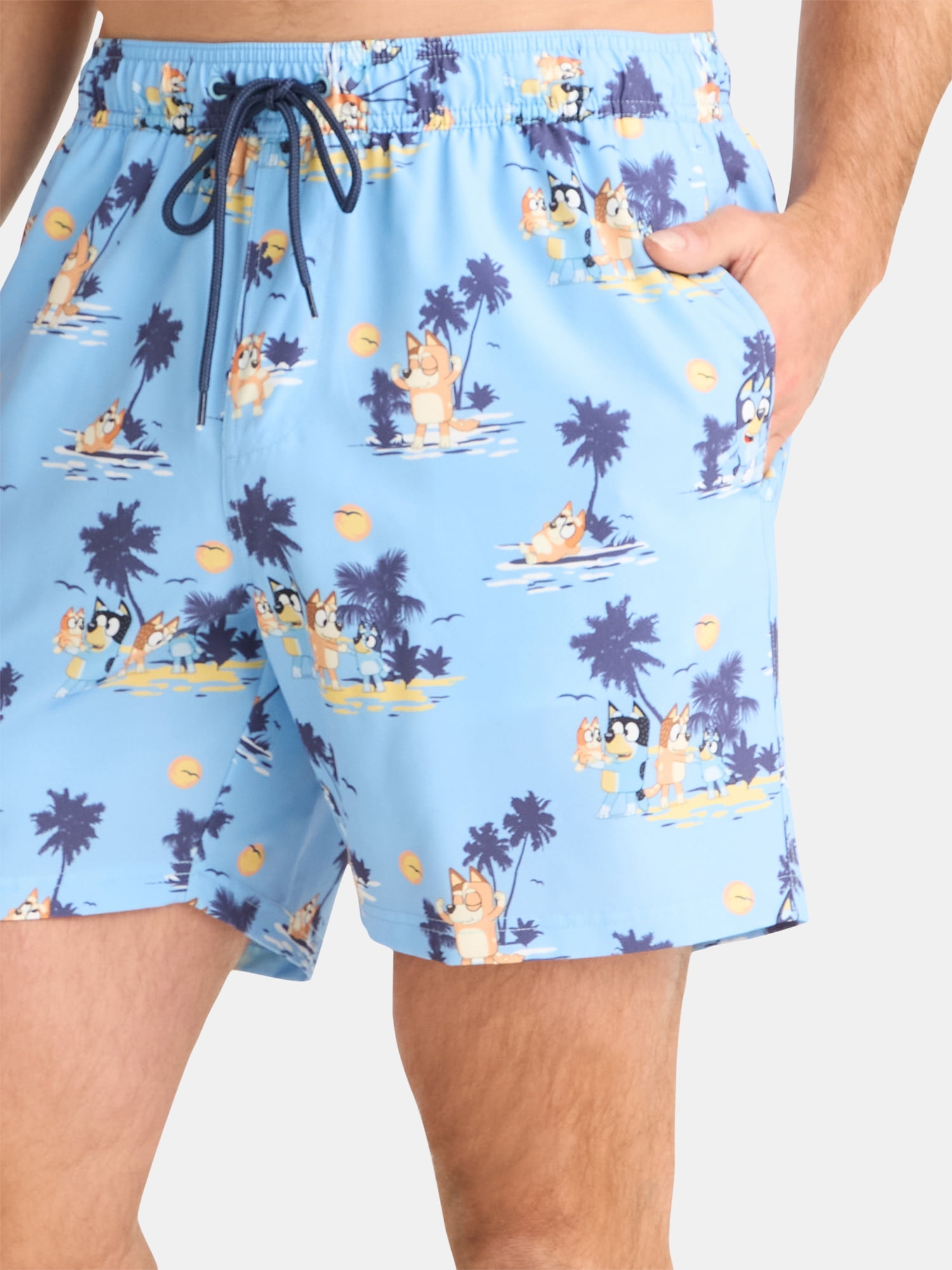 Bluey Men's and Big Men's Tropical Graphic Swim Shorts, Sizes S-3XL