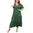 thumbnail image 3 of MAWCLOS Robe Longue pour Femme à Manches Courtes, Robe d'Été, Grande Taille, Maxi, Décontractée, Vacances, Col en V, Vert, 2TG, 3 of 8