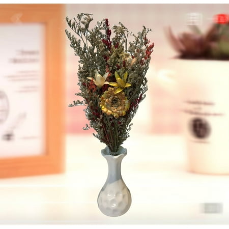 Ceramic Vase With Flowers Creative Motion Handmade Dry Flowers with Ceramic Vase (White Vase) Product Size: 11.5 x 4.5 x2.25 (vase size: 4.25 x 2.25x2.25) ()