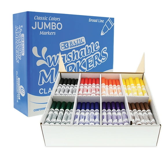 BAZIC PRODUCTS Marqueurs Lavables JUMBO 200CT