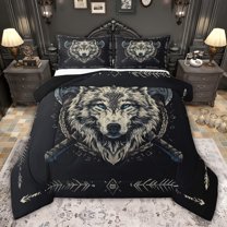jejeloiu Jungle Wildlife Wolf Twin Comforter Sets,Bohemian Exotic Style Bedding Set For Adults Reversible 2pcs
