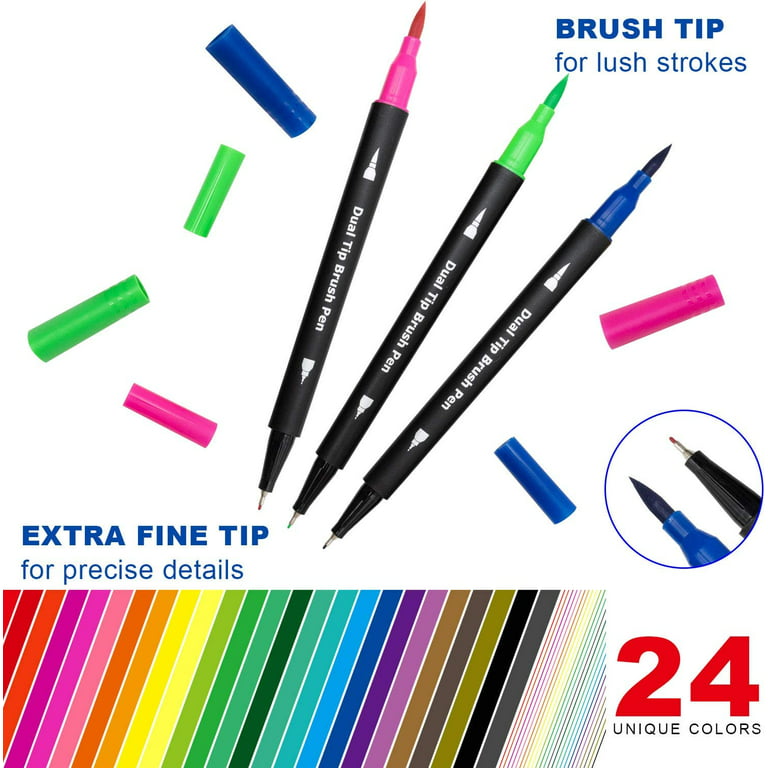  JEFFNIUB Dual Brush Markers Pens 24 Colors, No Bleed  Caligraphy Markers for Adult Coloring Book, Lettering, Drawing, Watercolor  : Arts, Crafts & Sewing