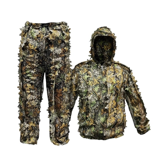 Conjunto de traje Ghillie 3D, chaqueta de Woodland, pantalón, ropa de camuflaje con hojas, bosque para francotirador, Camping, tiro, ,
