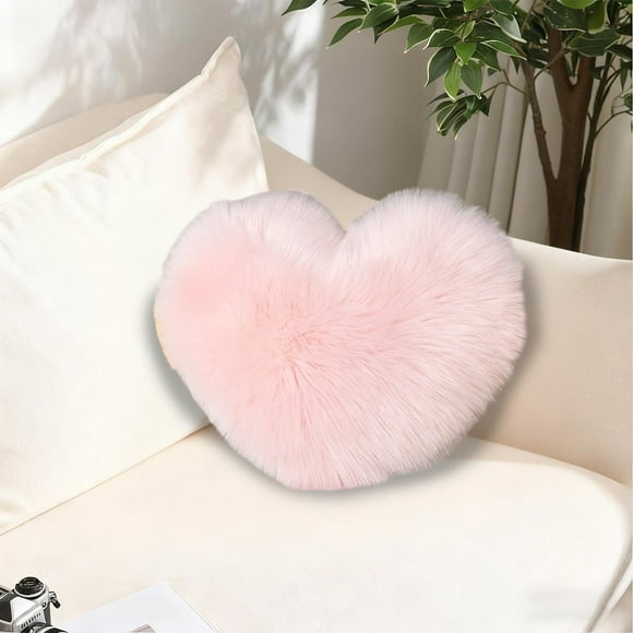 RKSTN Heart Light Pink Decorative Throw Pillows, Cute Pillows for Bed Couch, Faux Rabbit Fur Plush Hoom Decor Pillow Cushion for Women Valentine Christmas Home Decor (15.8"x12")