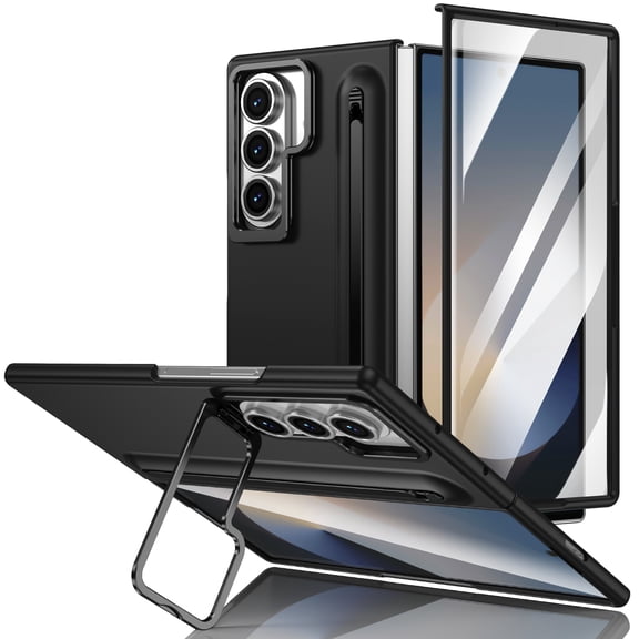 Case for Samsung Galaxy Z Fold 8 Ultra, Camea Frame Stand, with Stylus and Stylus Holder, Tempered Glass Screen Protector, Metal Buttons Matte PC Shockproof Case for Galaxy Z Fold 8 Ultra, Black
