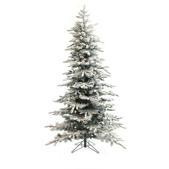 Perfect Holiday 6.5 Ft Slim Utica Christmas Tree, 961 Snow Flocked Tips and 400 Clear LED Lights with Metal Stand