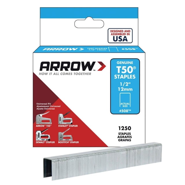 Grapas Arrow Fastener 50824 T50 de 12 mm, 1250 piezas