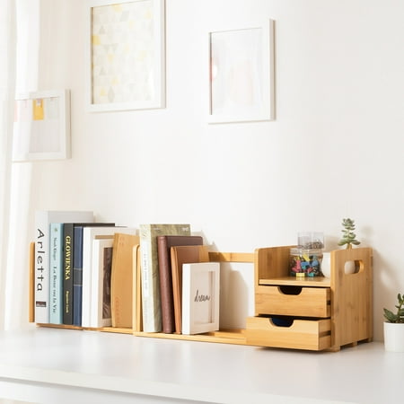 Ollieroo Natural Bamboo Tabletop Book Rack Extendable Storage