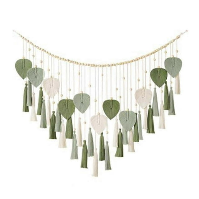 Macrame Wall Hanging Leaves- Chic Feather Boho Wall Decor Wowen Wall Art Leaf Tassels Tapestry for Home Office