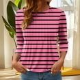 thumbnail image 1 of Heisall Women's T-Shirts 3/4 Sleeve Round Neck Loose Casual Striped Non-positional Print Spring/Autumn Fashion, 1 of 7