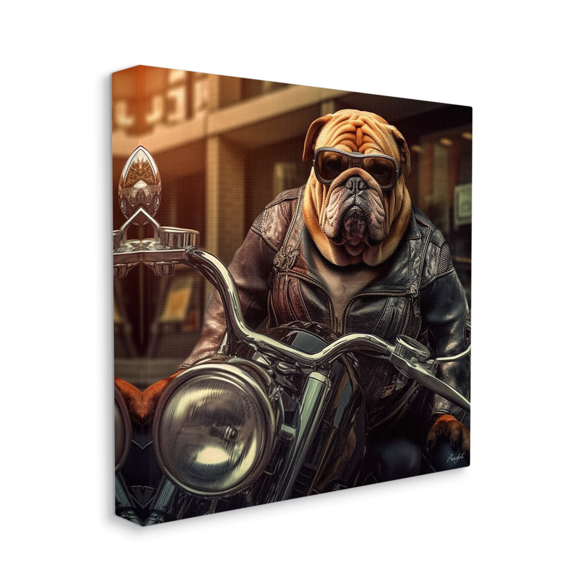 Stupell Industries Bulldog Biker Portrait Animals & Insects Painting Gallery Wrapped Canvas Art Print Wall Art, 36 x 36