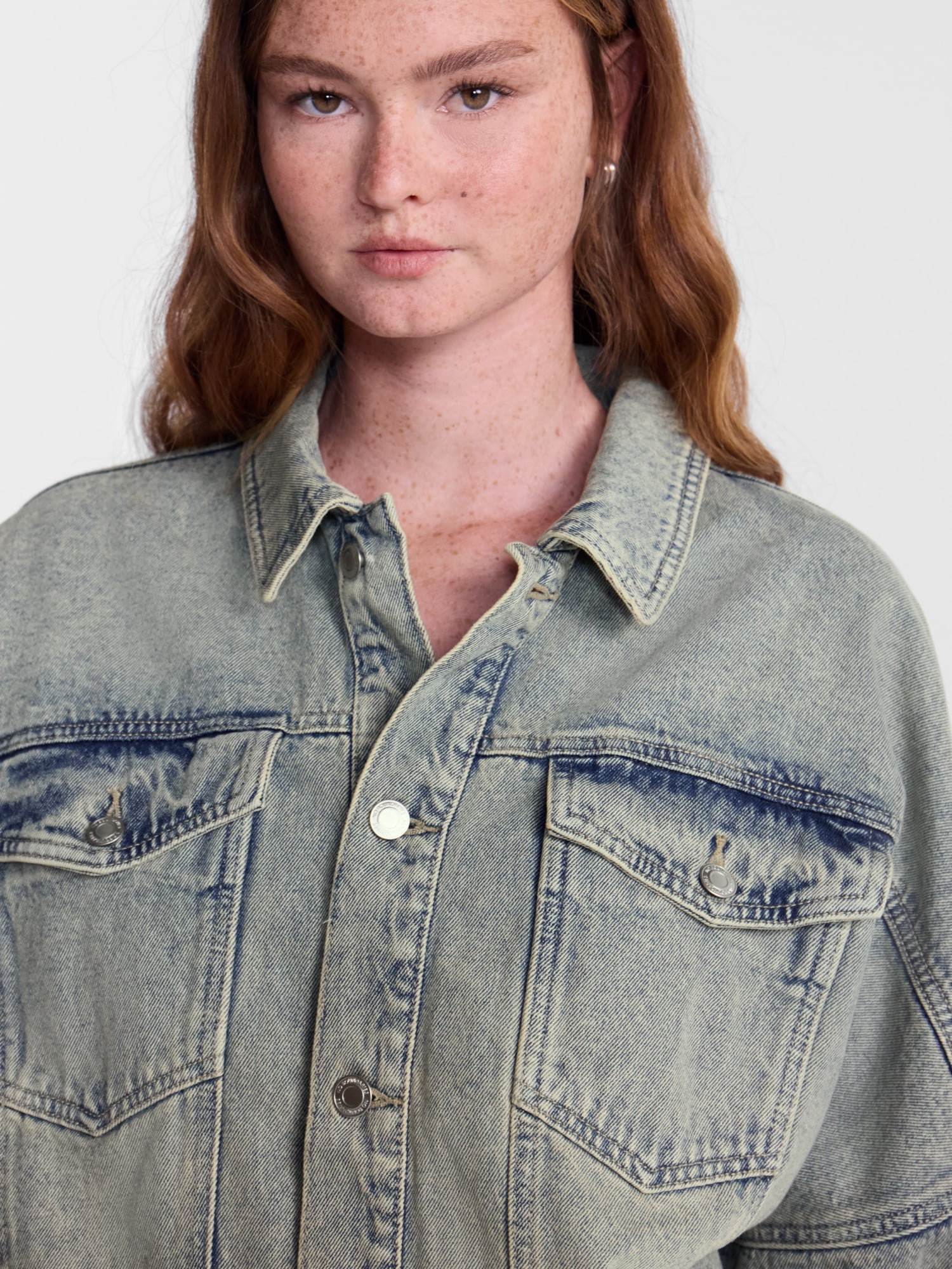No Boundaries Oversized Denim Cotton Jacket, Women’s XXS-4X