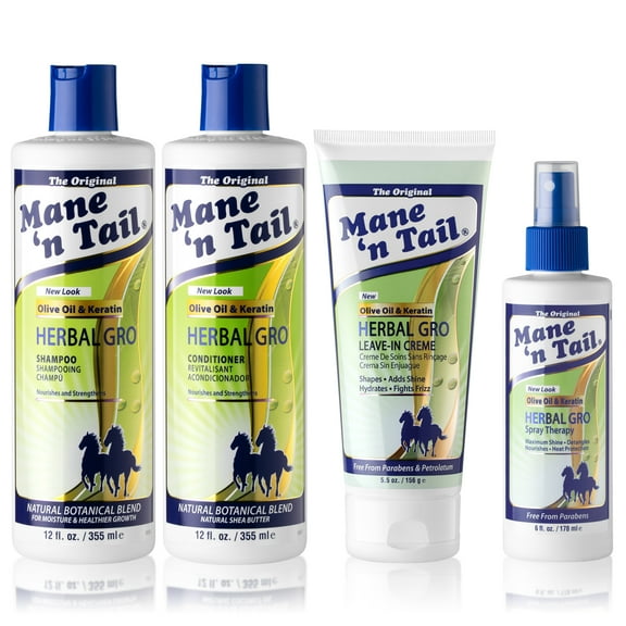 Mane 'n Tail Herbal Gro 4-Piece Kit – Includes Herbal Gro Shampoo (12 oz), Conditioner (12 oz), Spray Therapy (6 oz), & Creme Therapy (5.5 oz) – Nourishing & Strengthening System