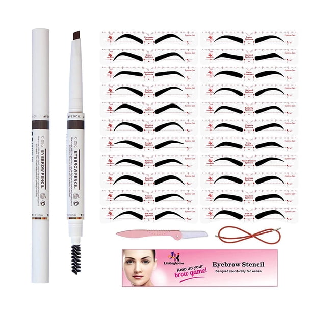 Plantillas para cejas y lápiz de cejas Kit moldeador de cejas 30 Plantilla de cejas reutilizable con correa y maquinilla de afeitar para cejas Lápiz para cejas resistente al agua Maquillaje de 3 minut