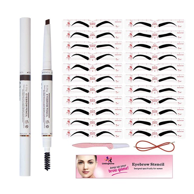Plantillas para cejas y lápiz de cejas Kit moldeador de cejas 30 Plantilla de cejas reutilizable con correa y maquinilla de afeitar para cejas Lápiz para cejas resistente al agua Maquillaje de 3 minut
