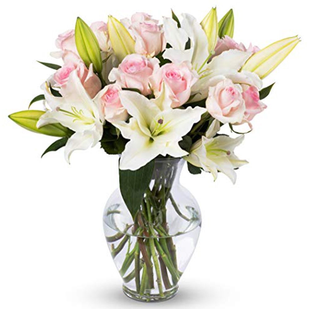 Benchmark Bouquets Light Pink Roses and White Oriental Lilies, With