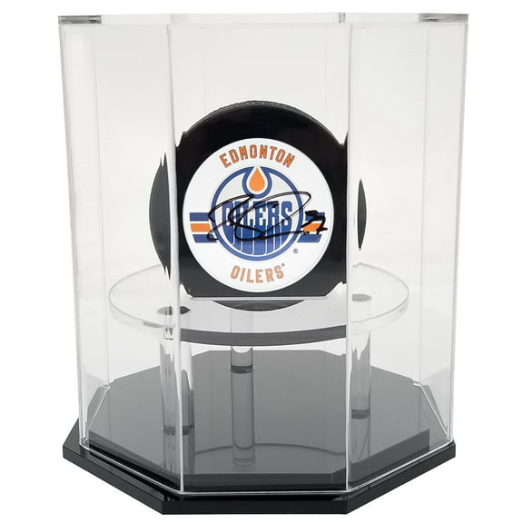 OnDisplay Deluxe UV-Protected Hockey Puck Display Case - Octagon Black Base