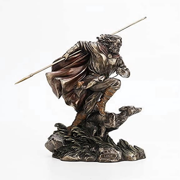 Veronese Design 9 Inch Tall Lugh Celtic God of Sun and Thunderstorms Together with His Hound Cold Cast Bronzed Resin Sculpture Collectible