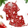 thumbnail image 6 of Lounge Sets for Women – Relaxed Pajama Sets Perfect for Postpartum Comfort or Lazy Weekend Vibes Women's Casual Christmas Print Pajama Set Silk Satin Short Sleeve Button Up Top And Shorts Set, 6 of 7