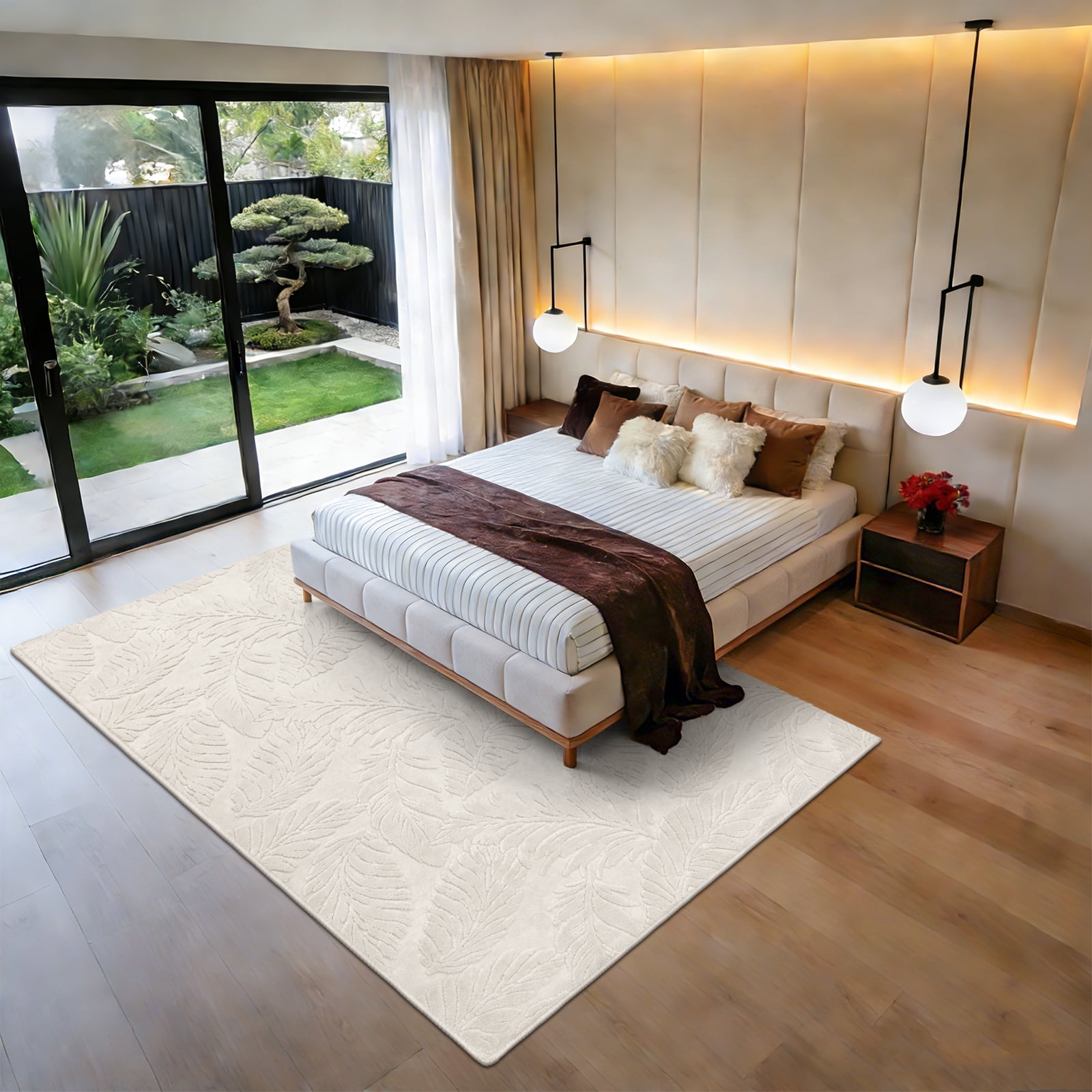MeyJey 5’x7’ Area Rug for Living Room, Jacquard Textured Modern Rugs Soft Leaf Geometric Rug for Bedroom, Non Slip Indoor Rugs for Dining Room Home Office