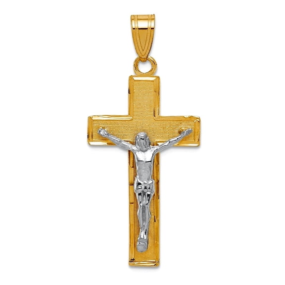 16mm 10k Solid Gold Two-tone Sparkle-Cut Crucifix Pendant Necklace Pendant for Women - 1.4 Grams