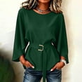 thumbnail image 4 of Edvintorg Tops for Women Trendy Flutter Sleeve Crew Neck Loose Casual Business Tunic Shirts with Belt Womens Clothing Green M, 4 of 5