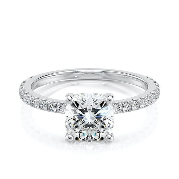 Veda Jewelry 2.04 Ct Moissanite Cushion Solitaire Engagement Ring - 14K White Gold Plated Ring - Prong Setting - Perfect Bridal Gift for Women - Wedding Ring for Her