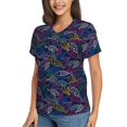 thumbnail image 2 of Xecao Cute Line Fish for Women's V-Neck T-Shirts-Elegant Half-Sleeve Tops Perfect for Summer-Small, 2 of 5