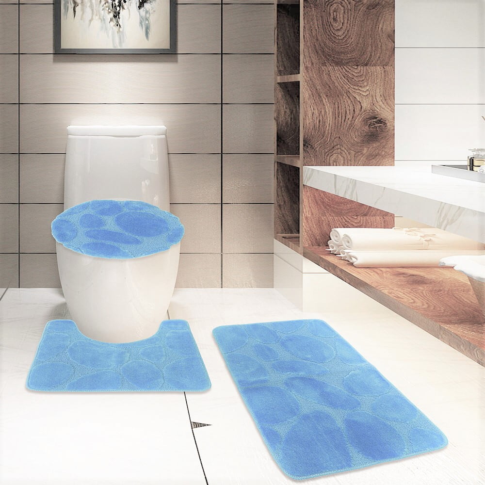 3 Turquoise 3Piece Solid Plain Bathroom Rug Set, Large Bath Mat 20"x