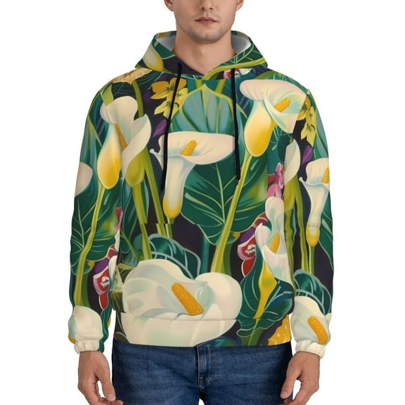 Naloa Tropical Floral Jungle Men's Casual Hooded Collar Drawstring Hoodies Pullover Sweatshirts Casual Long Sleeve Shirts-Small