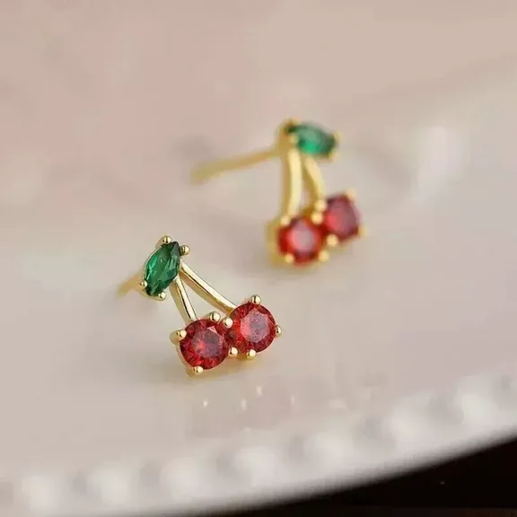 0.40 Ct Round Cut Lab-Created Ruby & Emerald Cherry Stud Earrings 14k Yellow Gold Plated