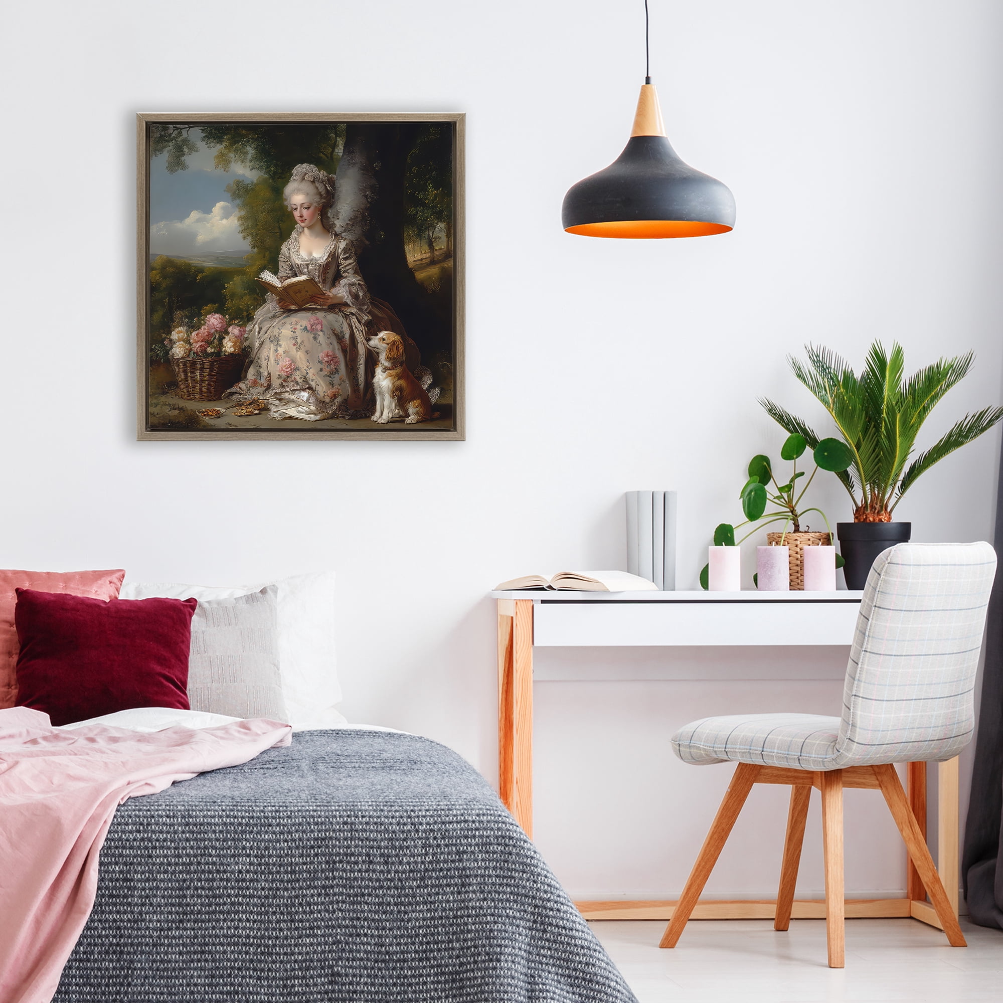 Stupell Industries Rococo Lady with Dog Brown Framed Floater Canvas Wall Art, design by The Wands Want