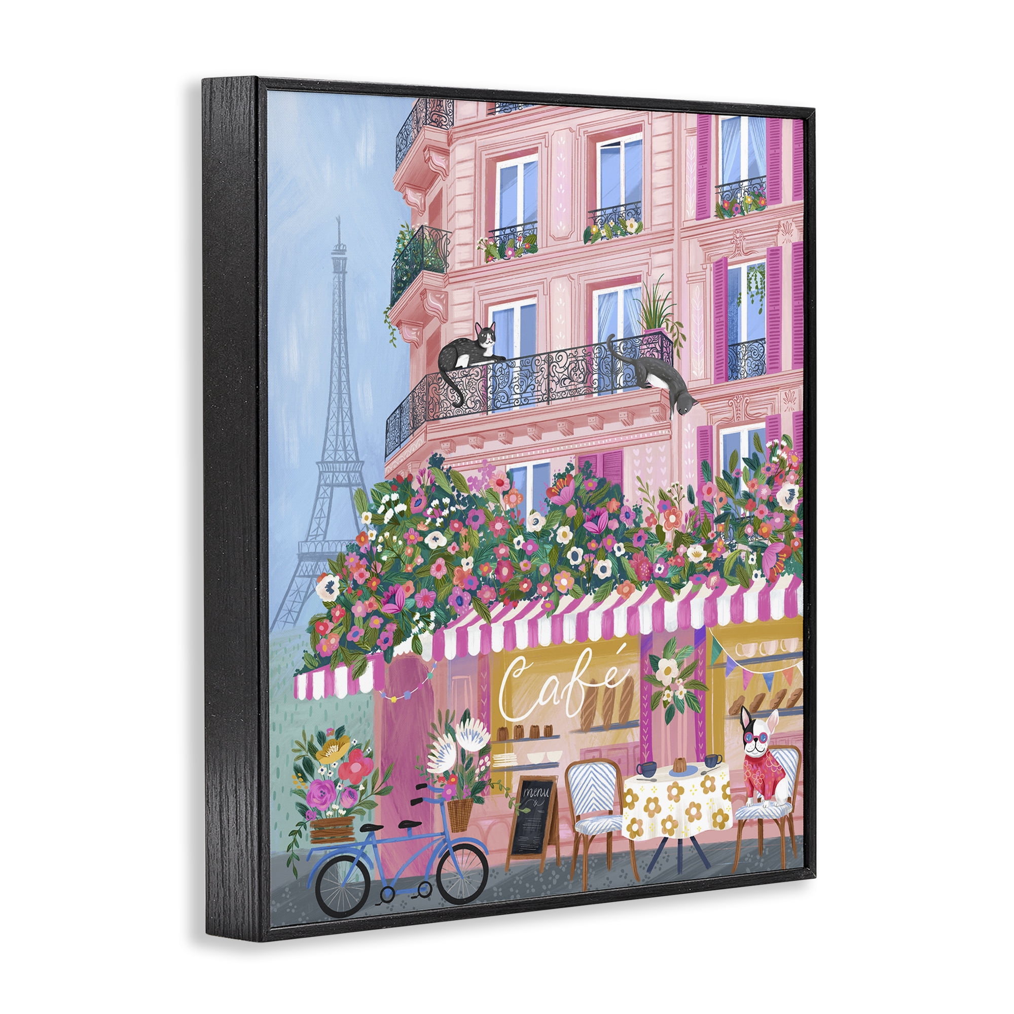 Stupell Industries Cats on Cafe Balcony Black Framed Giclee Art, design by Arrolynn Weiderhold